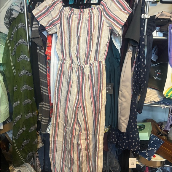 Trina Turk Out Of Office Key 2 Striped Linen Jumpsuit 18 in ptp - Picture 1 of 5
